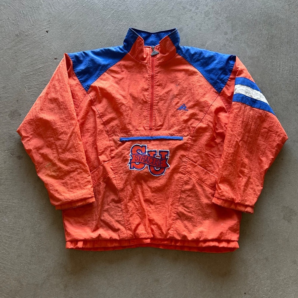 Vintage 90s Apex One Varsity Syracuse Jacket Size XXL Orange‎ 1/4 Zip Pull Over